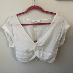 Lucca Couture White Twist-Front Crop Blouse